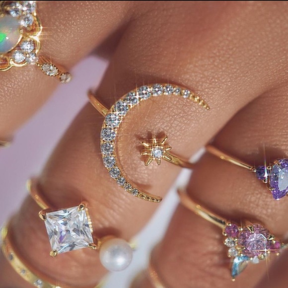 (1 GOLD LEFT!) 18k Gold over S925 Crescent Moon & Star Ring - Picture 3 of 15